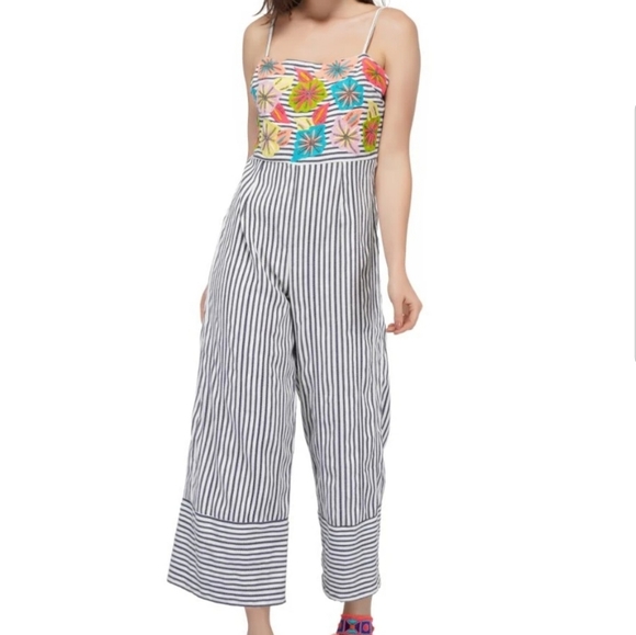 America & Beyond Pants - America and Beyond Floral Striped Jumpsuit size L